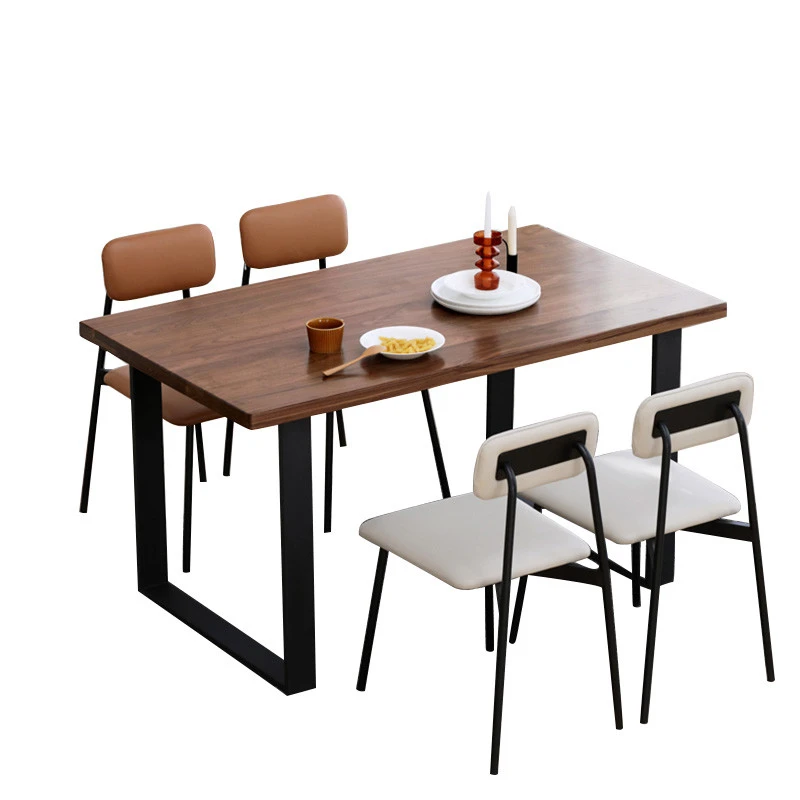 Modern Industrial Style Loft Chair And Walnut 4 Seater Wood Top Iron Legs Dining Table