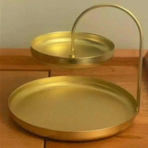 Modern Style Gold Color Metal Double Layer Cosmetic Plate Standing Jewelry Tray