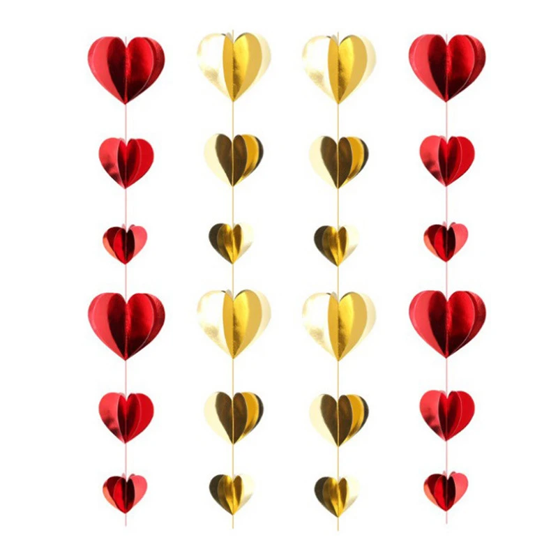 Multicolor Love Sequins Pull Flower Heart-Shaped Garland Valentine&#x27;s Day Banner Wedding Engagement Party Home Decoration