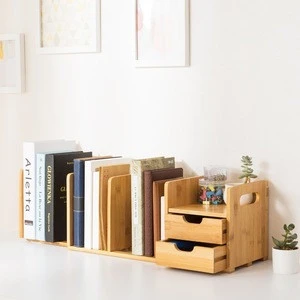 Natural Bamboo Desk File Organizer with Extendable Storage Tray