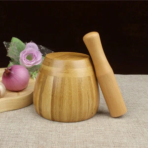 Natural bamboo/ wooden mortar and pestle small size