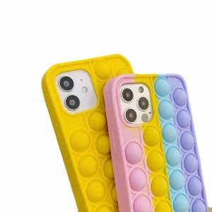New Amazon Funny Silicone soft Rainbow Push Bubble pops It Fidget Mobile Phone holder Cover Silicone pops it phone case
