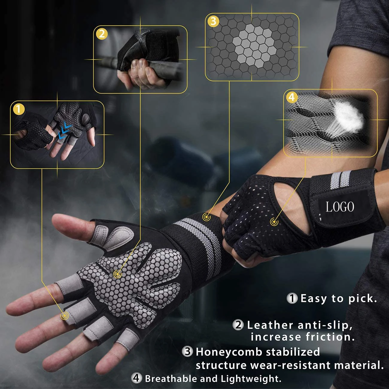 New Design Breathable Fingerless Weight Lifting Gym Workout Gloves Custom Logo Men Women Full Palm Protection for Factory Prices