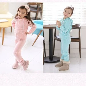 New Hot Design For Children Girls Winter Long Sleeve Hooded 2 Piece Cotton Clothing Set