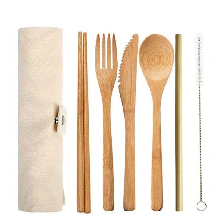 New Product BPA Free Eco Friendly Bamboo Wood Serving Spoon Cutlery Set with Toothbrush