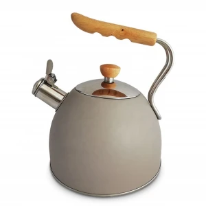 New style household stainless steel whistling tea kettle with wooden handle