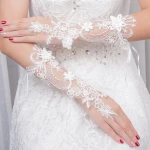 New Style Wedding Korean Bride Wedding Fingerless Gloves Short Lace Bow Wedding Accessories Gloves