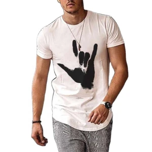 New summer hot style short-sleeved shirt Independent station Amazon mens personalized gesture printing T-shirt top