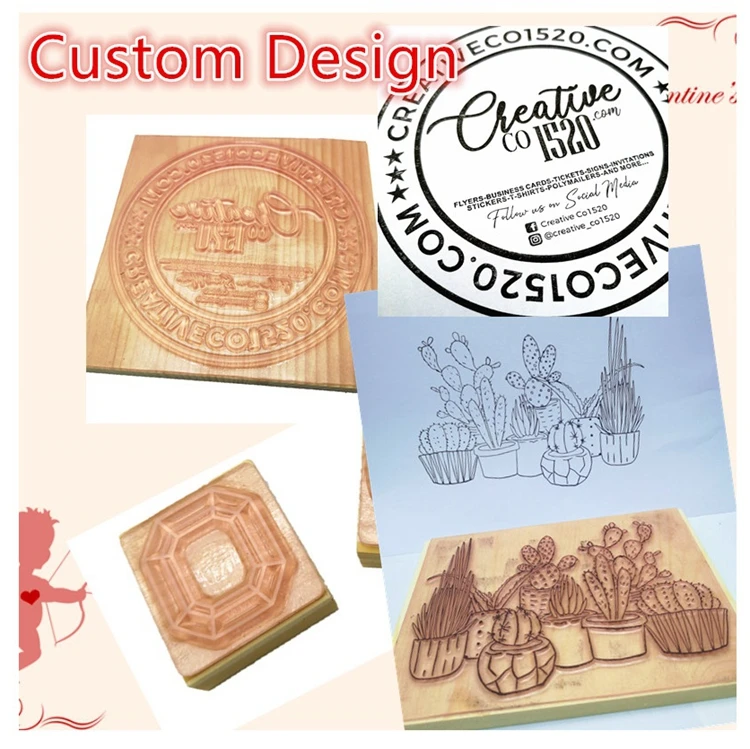 NO MOQ Custom Logo Decorative Scrapbooking Wooden Rubber Stamp