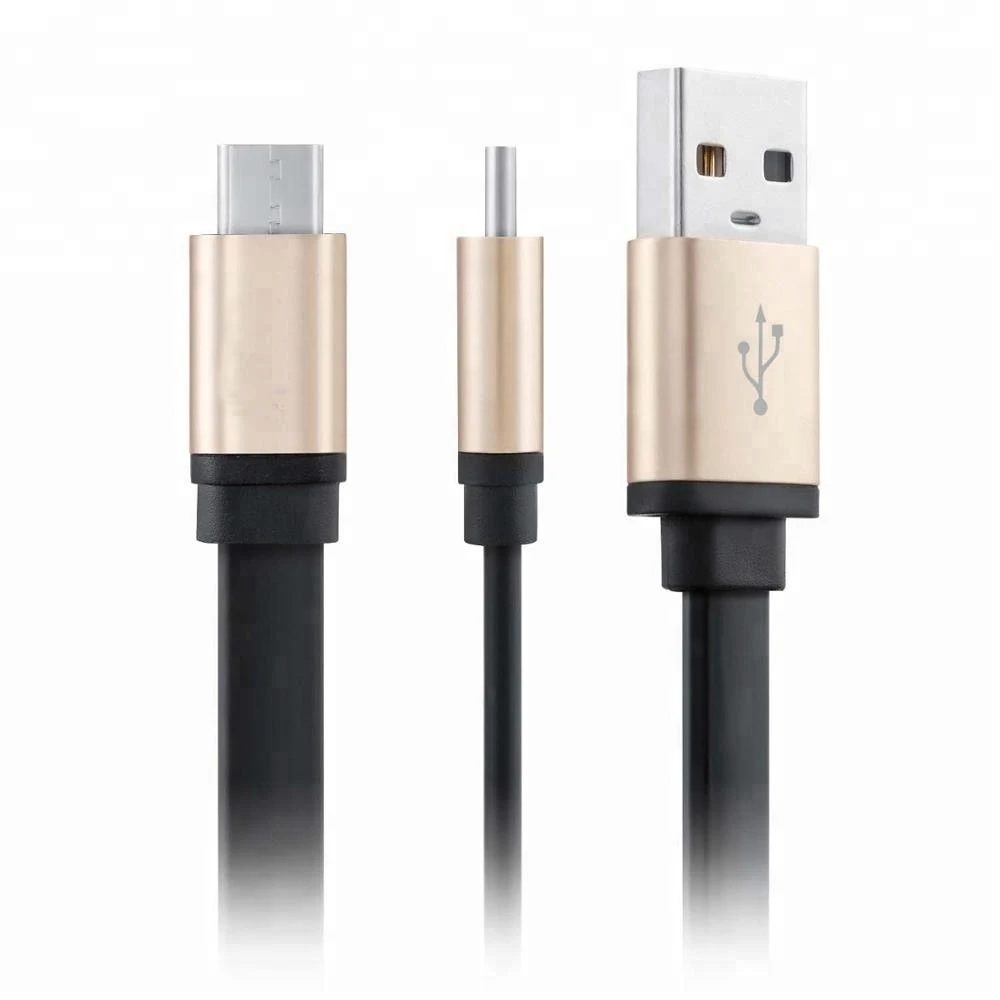 Noodle USB Type C Cable , Data Cable Sync Charging Cable Black TPE Material