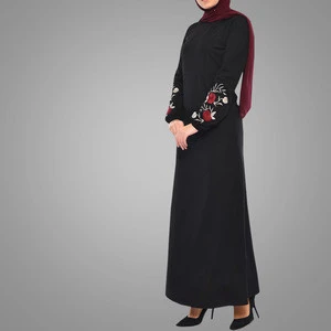 OEM High Quality Women Maxi Muslim Dress Long Sleeve With Hand Embroidery Black Fashion Jilbab Islamic Clothing