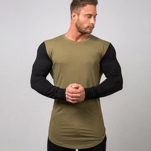 OEM service men s gym wear printed dry fit long sleeve longline t shirt
