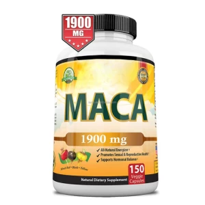 Organic Maca Root Powder 120 Vegan Capsules with Black + Red + Yellow Maca Root Extract Supplement for Men and Women
