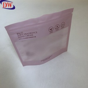 pink laminated plastic matte ziplock bag with stand up pouch