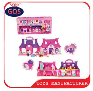 Plastic Mini Doll House With Furniture Play Set Toy For Kids