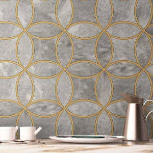 Popular Grey marble and brass tile luxury waterjet marble mosaic tiles