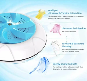Portable Ultrasonic Turbine Washing Machine Foldable Bucket Type USB Laundry Clothes Washer Cleaner for Home Travel