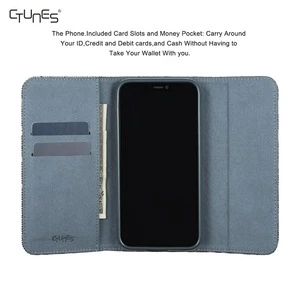 Premium Fabric Textile Wallet Leather Flip Cover Case with Credit Card Holders Magnetic Closure for Apple iPhone Xs 5.8 Inch