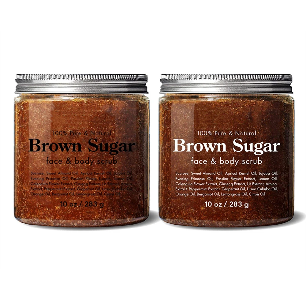 Private Label Exfoliating Brown Sugar Face Scrub - Natural Body & Facial Scrub - Reduces The Appearance of Cellulite