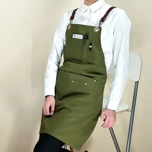 Professional Double Sides Multicolored Cotton Bib Apron With Leather X Strap & Pockets Barber Salon Aprons Hairdressing Unisex