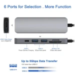 Professional multifunction 6 In 1 high transfer rate SD/TF card reader, USB 3.0, HDMI, USB Type-C usb hub