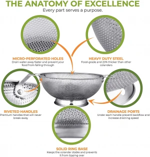 Professional Stainless Steel Strainer Microperforated Colander Kitchen Tools