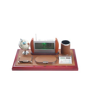 Red wooden desk top globe clock sets in Multi-functional for office set
