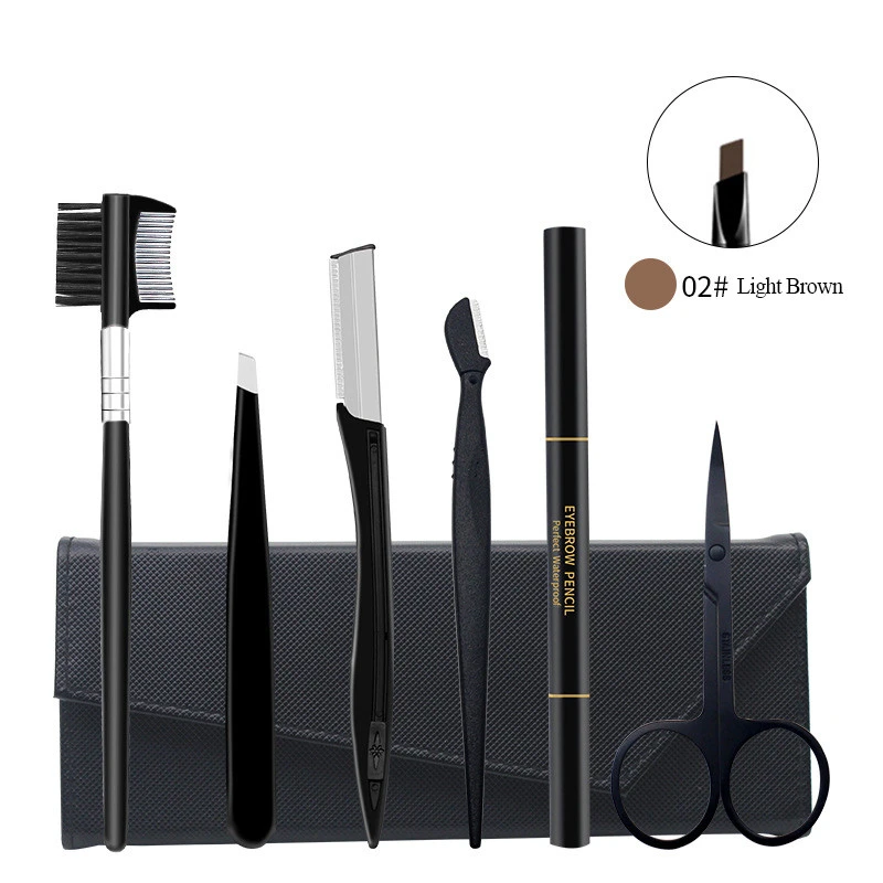 RLT 6pcs Eyebrow Razor Set Grooming Kit Pencil Razor Scissors Eye Brow Trimmer Brush Comb