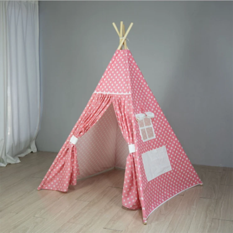 Rods 4 Poles Cloth Teepee Kids Tent Star Simple Stylish Design Camping Wood Fashion Indian 1-3 Children Play Tent House 300pcs