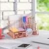 Rose Gold Desk Organizer with Drawer,File Tray and 4 Upright Sections for Pen,Marker,Paper etc, Mesh Metal Multi-Use Stationery