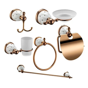 Royal Rose Gold bathroom accessory set luxury 6pcs set  towel ring robe hook paper holder soap dish bath accessories set