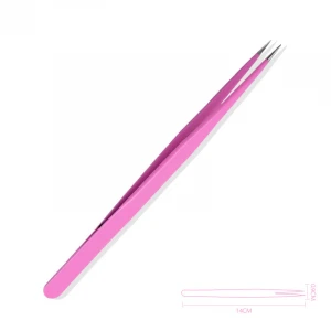 Salon  Pink Bent Straight Head Tweezers Diamond Jewelry Clip Tool Stainless Scissors Manicure Tool for Model Building