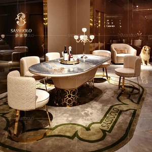 Sassuoloitalian modern oval dining table set luxury marble high end factory travertine stone marble dining table