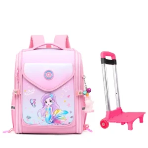 School Bag With Trolly Girls Style Fairy Printing Lovely Cute Individual Detachable School Bag And Trolly