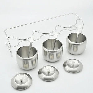 Seasoning Pot Stainless Steel Spice Jar Set with Holder