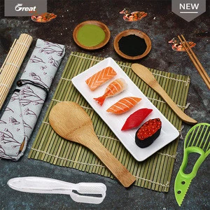 Set Of 11 Beginner&#39;s Bamboo Sushi Making Kit.Sushi Maker Set with Bamboo Rolling Mats,Sushi Mold,Bamboo Chopsticks,Etc.