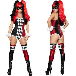 Sexy Clown Cosplay Costume Sequins Strapless Back Lace-Up Catsuit Lingerie Halloween Costume