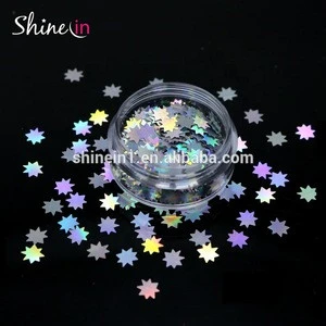 Shienin Spangle Paillette Nail Flakes Glitter Holographic Laser Silver Sun Shape Nail Sequins Glitter for Nail Art Body Makeup