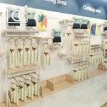 SHIJIE newborn baby shopping display stand wooden customized kids clothes groceries store display racks