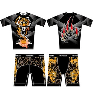 Short Sleeves Full Prints Compression Men Gym Wear Design Your Own MMA Shirts And Shorts