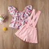 Shunying OEM Roupa de menina Summer New Arrival Pink Flower Comfortable Sleeveless Suit Baby Girls Clothes