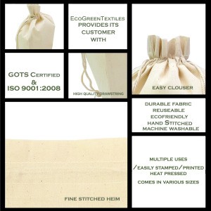 Size : 2&quot; x 3&quot; Inches 100% Organic Cotton, Biodegradable and Reusable Premium Quality Muslin Drawstring Bags, 1 Inch Down Hem