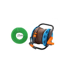 small portable garden hose reel set with 25m pipe and  high pressure spray gun and connectors and garden hose