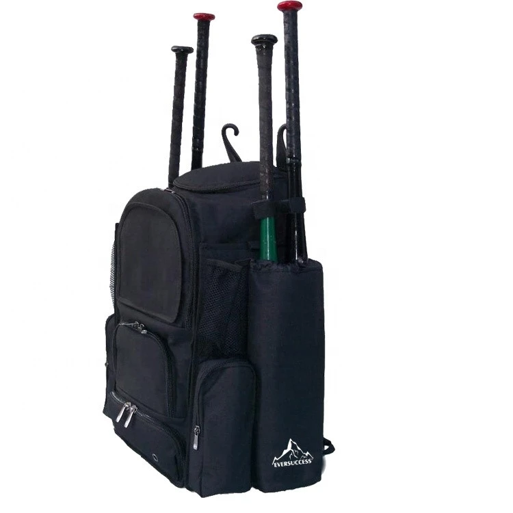 Softball Baseball Bat Equipment Backpack with Innovative Removable Bat Sleeves and Embroidery Patch