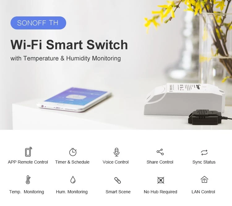 SONOFF TH16 Wireless Smart Remote Control APP WIFI Switch Support Si7201 Temperature Humidity Sensor Monitor Work With Alexa
