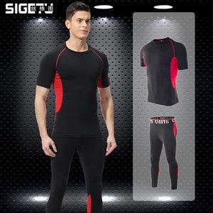 Sports suit man stretch fast dry sports T-shirt gym training run two pieces of training clothing summer