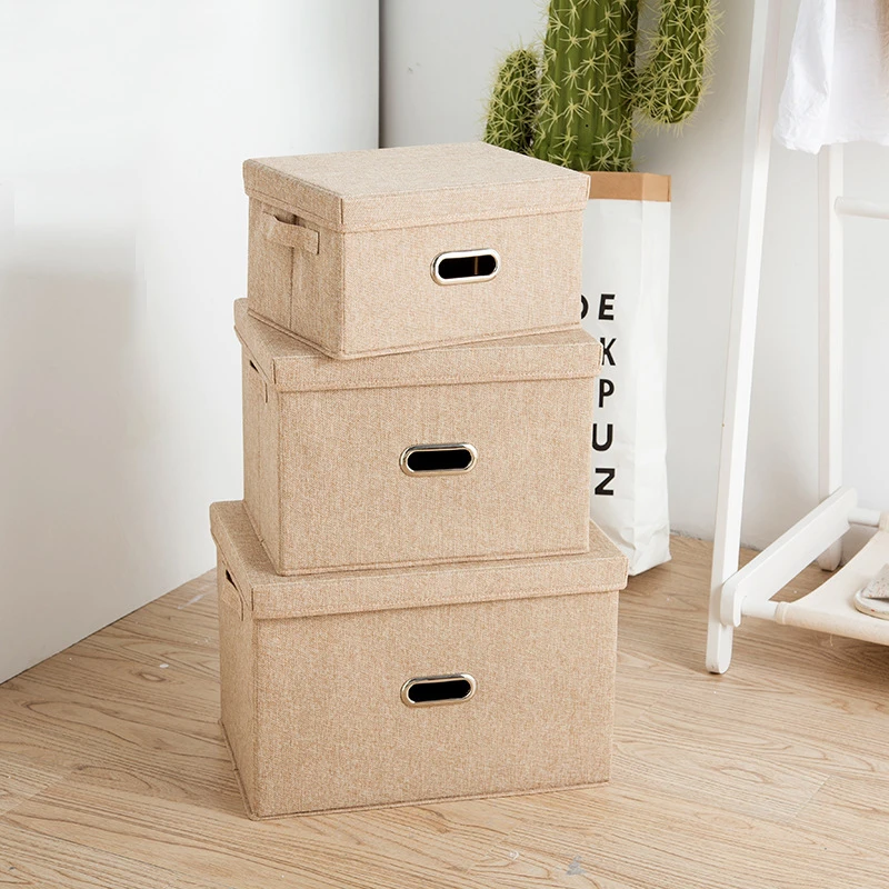 Stackable Cardboard Fabric Drawer Storage Cube Organizer Containers Boxes With Lids Handle