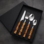 Stainless Steel 18/8 Cutlery Spoon Fork Set Stainless Steel Flatware set Silverware With Bamboo Handle