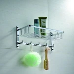 Stainless Steel Chrome Bathroom Wall Mount Shelf with Hooks Hanger