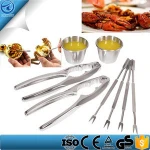 Stainless Steel Seafood Serving Set 8 Piece Included 2 Lobster Crackers ,4 Seafood Forks And 2 Condiment Sauce Cups
